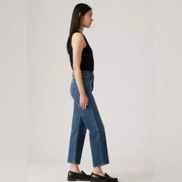 LEVI’S Button-Fly Ribcage Straight Ankle Jeans High Rise Classic Blue Denim 29 - Picture 7 of 16
